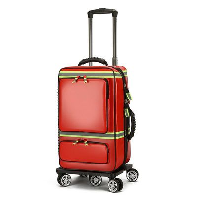 First Aid Kit, Detachable Trolley First Aid Kit, Medical Kit, Waterproof and Flame-Retardant Medical Luggage Bag(Red Universal Wheel Pull Rod)