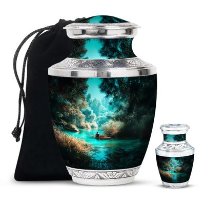 SABURIAL Fishing Urn - Cremation Urns for Human Ashes - Combo 1 - Large with 3 Inch Pack of 1 - Funeral for Male & Female - Keepsake Urn Ash - Burial Memorial Urns