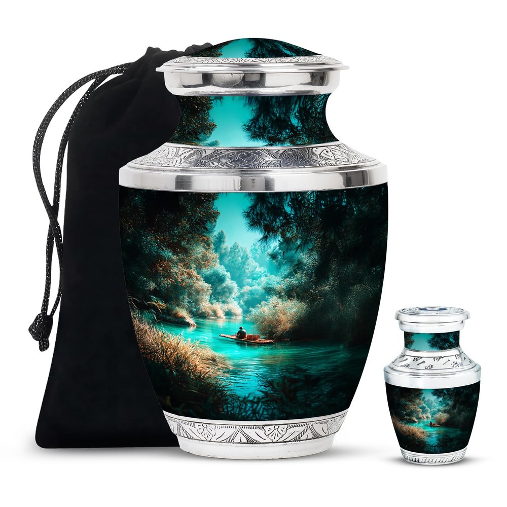 SABURIAL Fishing Urn - Cremation Urns for Human Ashes - Combo 1 - Large with 3 Inch Pack of 1 - Funeral for Male & Female - Keepsake Urn Ash - Burial Memorial Urns