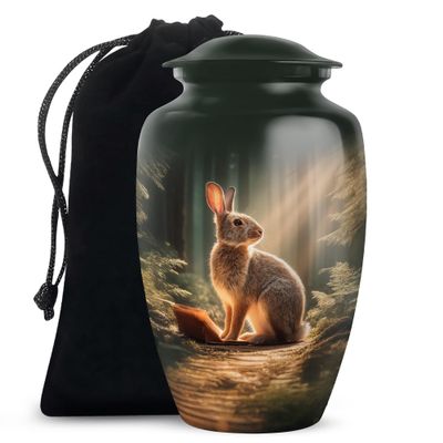 YATHABHISA Rabbit Urns for Human Ashes, Adult Funeral Urn Handcrafted, Cremation Burial Ash Container, Large, 10 Inch, Black