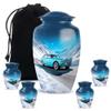Car Adult Cremation Funeral Urn for Human Ashes, Keepsake Memorial Gift for Father & Mother, Beautiful Handcrafted Small Urns for Ash, Combo, Blue (10 Inch & 3 Inch Mini Set of 3) view 1
