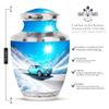 Car Adult Cremation Funeral Urn for Human Ashes, Keepsake Memorial Gift for Father, Beautiful Handcrafted Small Urns for Ash, Combo, Blue (10 Inch & 3 Inch Mini Set of 3) view 2