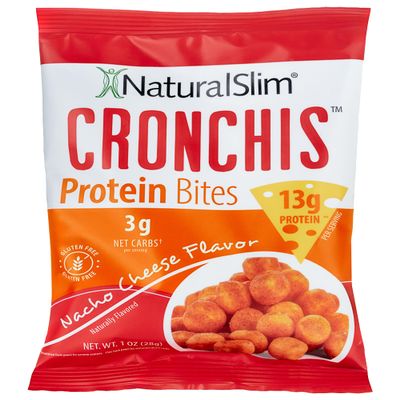 NaturalSlim CRONCHIS Protein Bites, Nacho Cheese Flavour Protein Snacks, Crunchy Cheese Snack Bites, Gluten Free, 13g Protein, 3g Net Carbs, Individual Snack Bags, Box of 6, 1 oz Each