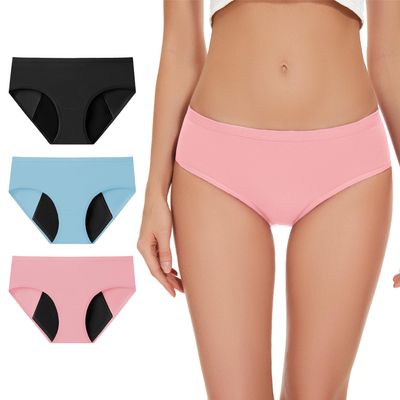 ALLBASE Cotton Period Underwear for Women, Leakproof High Absorbency Panties for Heavy Flow, Reusable Overnight Protection - 3 Pack,Multicolor,X-Large