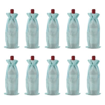 uxcell 10pcs Burlap Wine Bags, Wine Bottle Gift Bags with Drawstrings, Liquor Bottle Covers for Wedding Christmas Birthday Party Favors, Blue