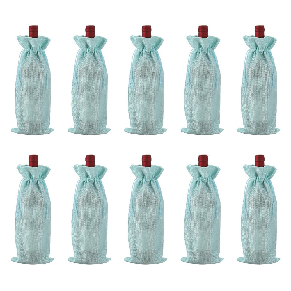 uxcell 10pcs Burlap Wine Bags, Wine Bottle Gift Bags with Drawstrings, Liquor Bottle Covers for Wedding Christmas Birthday Party Favors, Blue