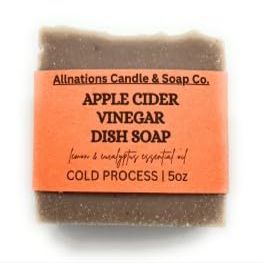 Allnations Soap Co - Handmade Solid Dish Soap Bar - Free of Dyes and Essential Oil - 5oz - Vegan (Apple Cider)