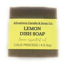 Allnations Soap Co - Handmade Solid Dish Soap Bar - Free of Dyes and Pure Essential Oil - 5oz - Vegan (Lemon)