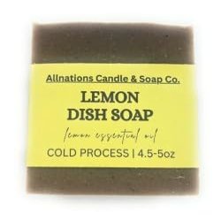 Allnations Soap Co - Handmade Solid Dish Soap Bar - Free of Dyes and Pure Essential Oil - 5oz - Vegan (Lemon)