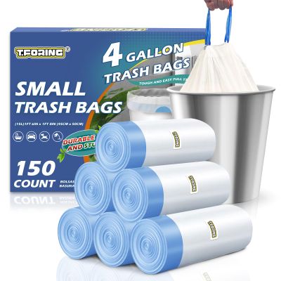T.FORING Small Trash Bags 4 Gallon Drawstring,1.1 Mil,Unscented,150 Count