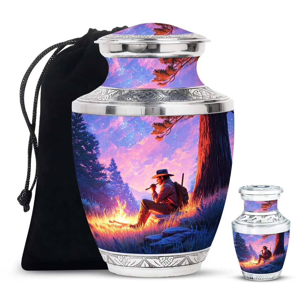 SABURIAL Cowboys Urn - Funeral Urn for Mom & Dad - Combo 1 - Large with 3 Inch Pack of 1 - Decorative Urns for Ashes - Cremation Urns for Adult Men & Women - Memorial Keepsakes for Ashes