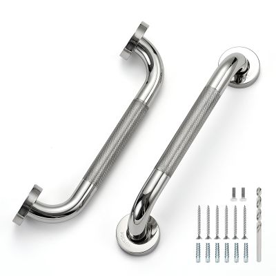 12 Inch Grab Bars for Shower, Stainless Steel Safety Handicap Grab Bars for Bathroom, Anti-Slip Shower Handle, Wall Mounted (2 Pack, Polished Nickel)