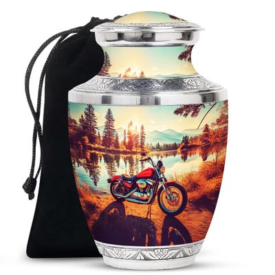 Yatskia Classic Bike on Lake Side Memorial Urns for Human Ashes Adult Brother and Sister, Large Cremation Urn for Adult Ashes, (Tasty Large, 10 Inch)
