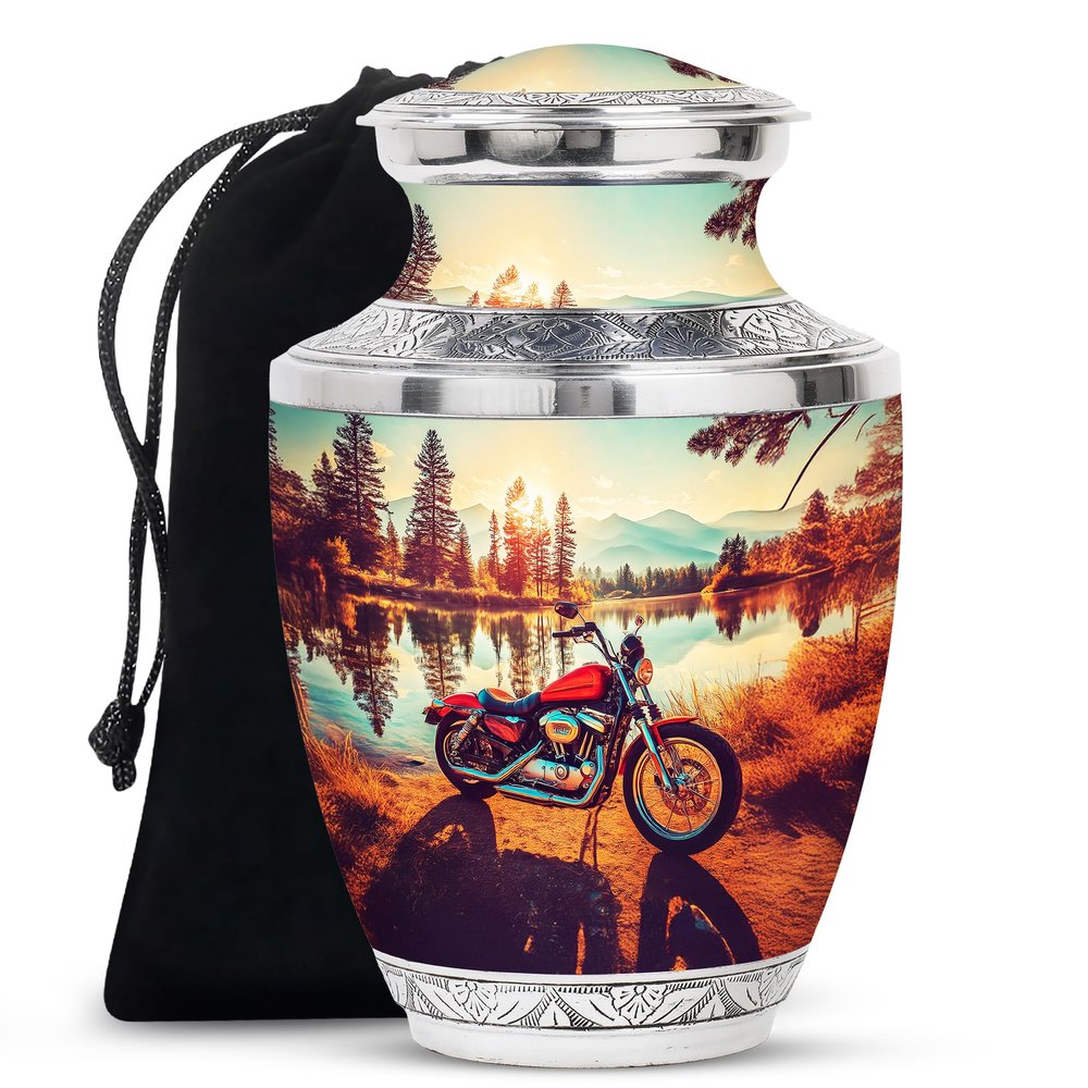 Yatskia Classic Bike on Lake Side Memorial Urns for Human Ashes Adult Brother and Sister, Large Cremation Urn for Adult Ashes, (Tasty Large, 10 Inch)