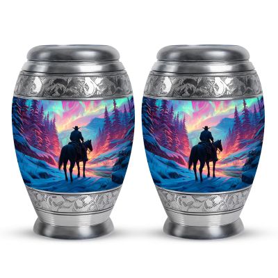 Yatskia Colorful Cowboy Small Urns for Human Ashes Keepsake Mother and Father, Mini Urn for Adult Ashes, (Monar Pack of 2, 3 Inch)