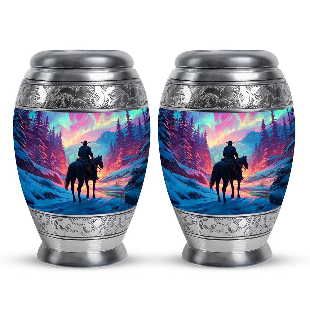 Yatskia Colorful Cowboy Small Urns for Human Ashes Keepsake Mother and Father, Mini Urn for Adult Ashes, (Monar Pack of 2, 3 Inch)
