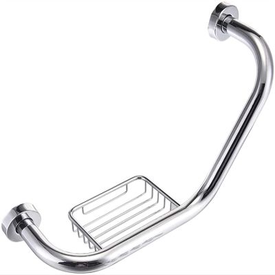 Grab Bars Bathroom Handles Safety Curved Stainless Steel Grab Rails, Shower Chrome Safety Elderly Toilet Anti-Slip Support Handle with Soap Basket