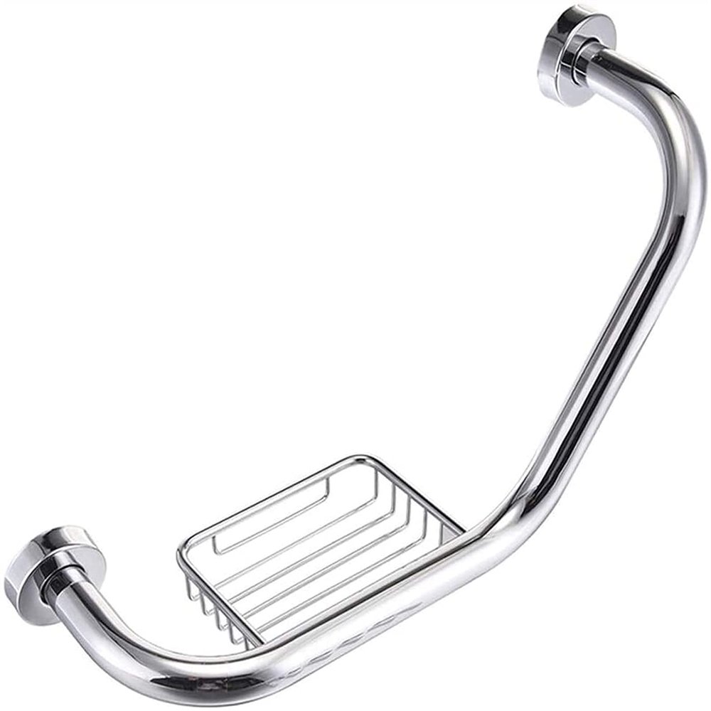 Grab Bars Bathroom Handles Safety Curved Stainless Steel Grab Rails, Shower Chrome Safety Elderly Toilet Anti-Slip Support Handle with Soap Basket