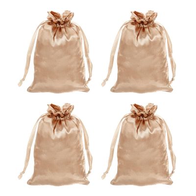 MECCANIXITY Satin Bags with Drawstring, 4x6 Inch Wedding Favor Bag Mini Gift Packaging Bag for Birthday Christmas Jewelry Party (Light Pink, Pack of 4)