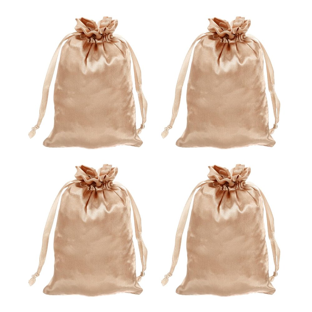MECCANIXITY Satin Bags with Drawstring, 4x6 Inch Wedding Favor Bag Mini Gift Packaging Bag for Birthday Christmas Jewelry Party (Light Pink, Pack of 4)