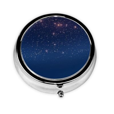 Navy Blue Sky and Stars Pill Box Round Pill Case for Pocket Purse 3 Compartment Medicine Pill Organizer Cute Portable Travel Pillbox Vitamin Cod Liver Oil Storage Box Unique Gift Organizer