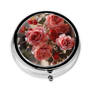 Rose Flowers Climb on The Wall Pill Box Round Pill Case for Pocket Purse 3 Compartment Medicine Pill Organizer Cute Portable Travel Pillbox Vitamin Cod Liver Oil Storage Box Unique Gift Organizer
