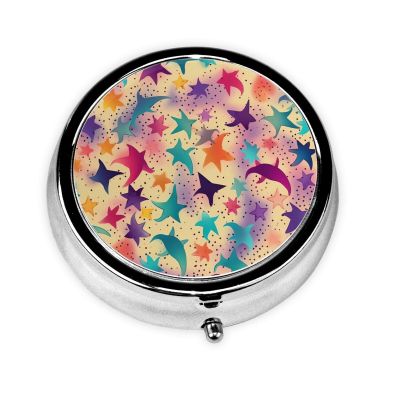 Rainbow Colored Stars Pill Box Round Pill Case for Pocket Purse 3 Compartment Medicine Pill Organizer Cute Portable Travel Pillbox Vitamin Cod Liver Oil Storage Box Unique Gift Organizer
