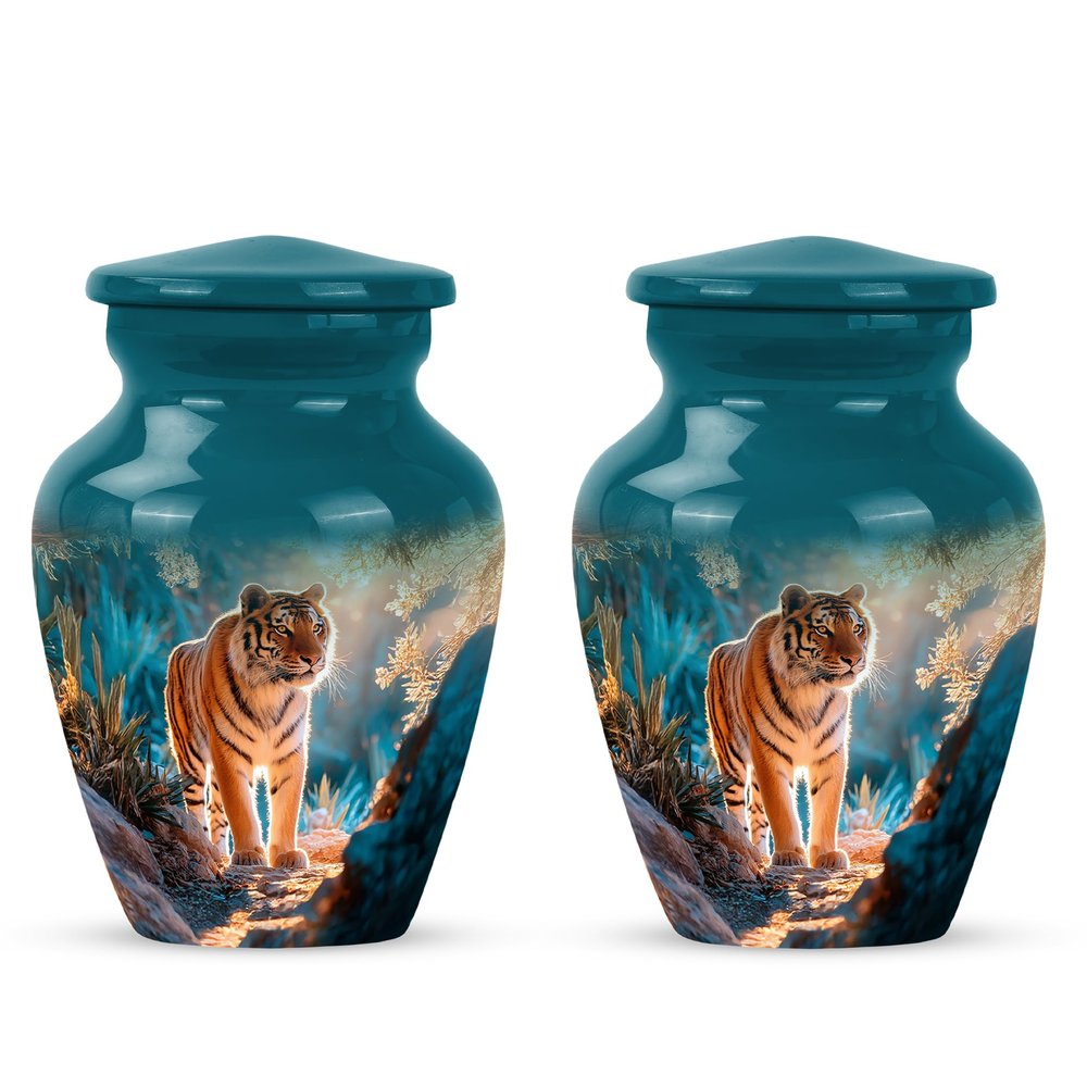 JAGSHASHI Tiger Human Remains Urns - Miniture Urn for Mom & Dad - Small Urns for Ashes - Keepsakes Urn for Ash - 3 Inch Pack of 2