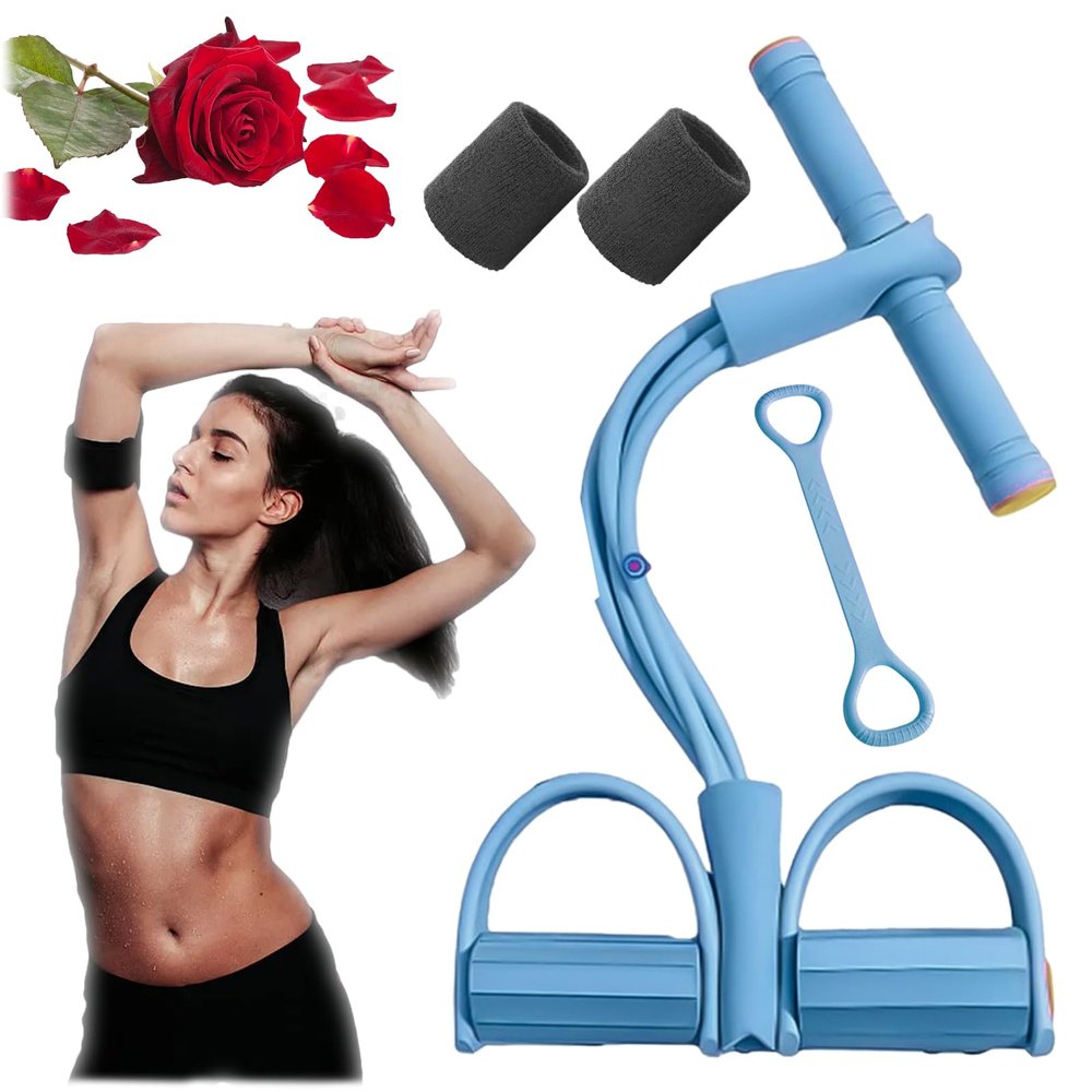 21 Fitness Resistance Bands-4 Tube Pedal Ankle Puller, Ab Training Auxiliary Device with Bands, Sit-Up Exercise Equipment at Home for Abdomen/Waist/Arm/Leg Stretching Training (6 Tube-A)