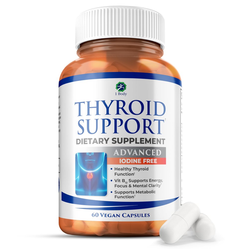1 Body Thyroid Support for Women, Iodine Free Formula, 60 Vegan Caps