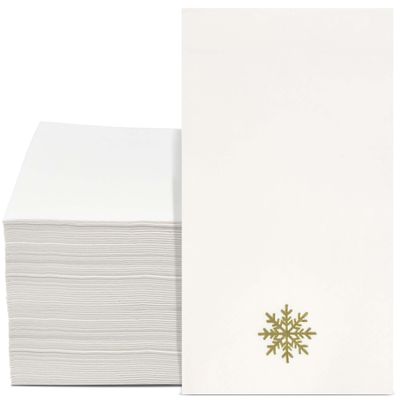 100 Pack Gold Snowflake Guest Napkins 4.25 x 7.5 Christmas Disposable Paper Hand Towels for Bathroom, Parties, Holiday & Winter Events
