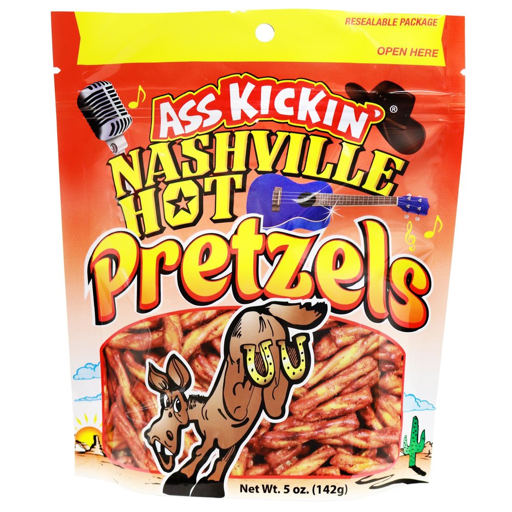 ASS KICKIN' Spicy Pickle Pretzels, Seasoned Pretzel Twists, 5 oz Resealable Pack (5oz, Nashville Hot)