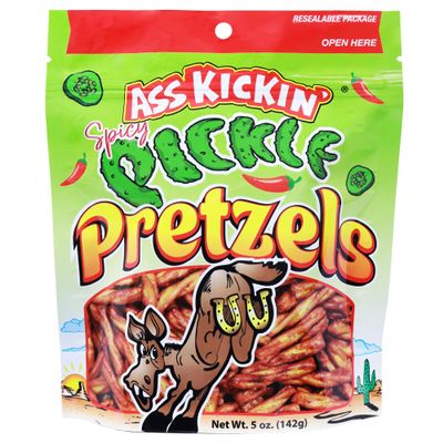 ASS KICKIN' Spicy Pickle Pretzels, Seasoned Pretzel Twists, 5 oz Resealable Pack (5oz, Spicy Pickle)