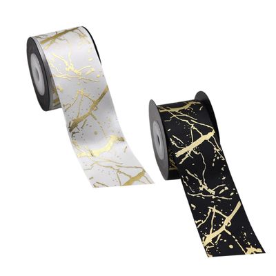FONDOTIN 2rolls Gold Foil Woven Ribbon for Gift Packaging and Floral Bouquets Wide Yards Each for DIY Crafts and Festival Decorations