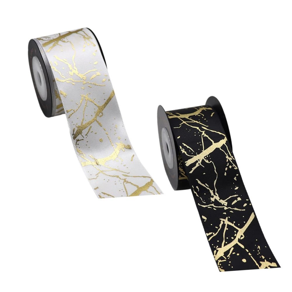 FONDOTIN 2rolls Gold Foil Woven Ribbon for Gift Packaging and Floral Bouquets Wide Yards Each for DIY Crafts and Festival Decorations
