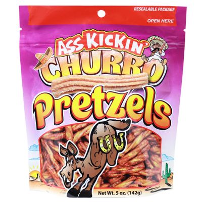 ASS KICKIN' Spicy Pickle Pretzels, Seasoned Pretzel Twists, 5 oz Resealable Pack (5oz, Churro)