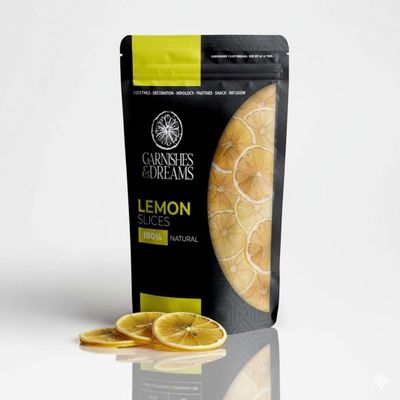 Garnishes & Dreams Dehydrated & Dried Lemon Slices (6oz) Natural Yellow Citrus Rounds for Cocktails, Mixology & Baking, Edible Fruit Garnish, No Sugar Added, Healthy Dried Fruit for Drinks