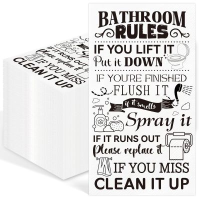 100 Pcs Bathroom Rules Paper Napkins Disposable Hand Towels for Bathroom 3 Ply Decorative Etiquette Guest Napkins for Powder Room Wedding Birthday Holiday Anniversary, Black White