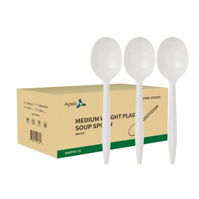 1000 Pack Apsic Plastic Soup Spoons, 5.5" Disposable Solid Spoons Silverware Set, Bulk Utensils Cutlery for Christmas Party, Weddings, Take-out Fast Food, Kitchen Restaurants Supply - White