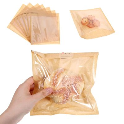 100 Pcs Cookie Bags with Seal, Heat-Sealable Bakery Bags with Window for Egg Sandwich, Donut, Cookie Packaging, Cookies Gifts Givinge with 120 Pcs Sealing Sticker