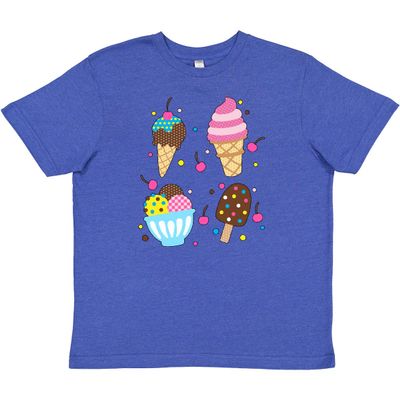 inktastic Ice Cream with Patterns Youth T-Shirt Youth Small (6-8) Vintage Royal Blue 45501