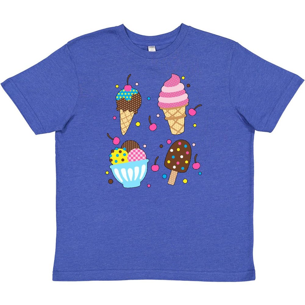 inktastic Ice Cream with Patterns Youth T-Shirt Youth Small (6-8) Vintage Royal Blue 45501