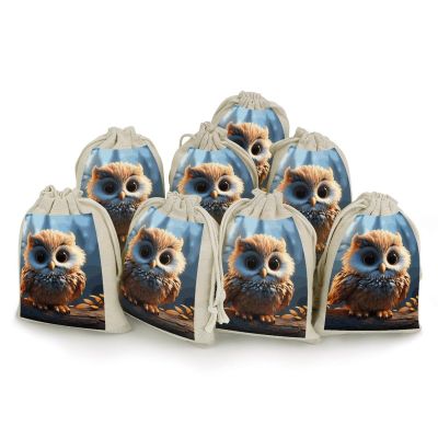 FZQVSGW 8 Pack Favors Bags Cute Owl Burlap Bags Reusable Drawstring Gift Bag for Party Decorations