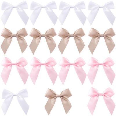 Mxxipp 15pcs Mini Ribbon Bows for Wrapping, Small Satin Ribbon Bow, Tiny Craft Bowknot Sewing Accessories for Flowers Cookie Wrapping Christmas Wedding Birthday Party Decoration- 3 Colors