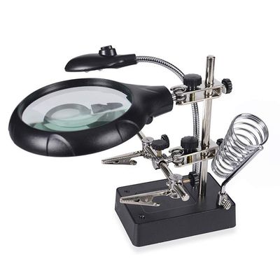 LED Light Magnifier & Desk Lamp 5X,8X10X Helping Hand Repair Clamp Alligator Auxiliary Clip Stand Desktop Magnifying Glasses Magnifying Glass