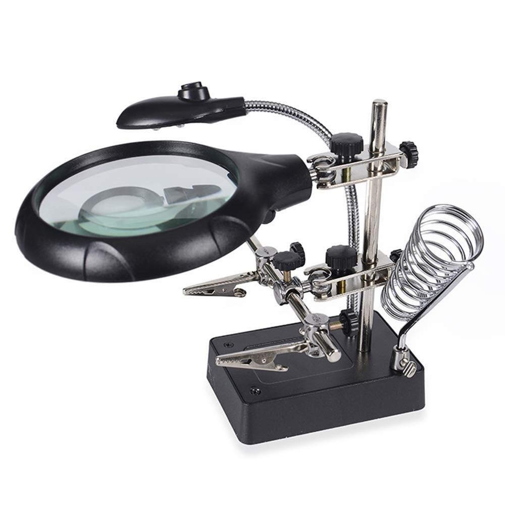 LED Light Magnifier & Desk Lamp 5X,8X10X Helping Hand Repair Clamp Alligator Auxiliary Clip Stand Desktop Magnifying Glasses Magnifying Glass