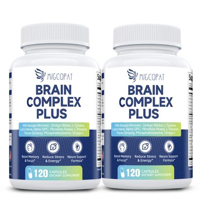 2-Pack Brain Supplements for Memory & Focus | Nootropic with Bacopa, Lion's Mane, Alpha GPC | Mental Clarity & Cognitive Support | Vitamin B6 & B12 240 Caps (120/Bottle)