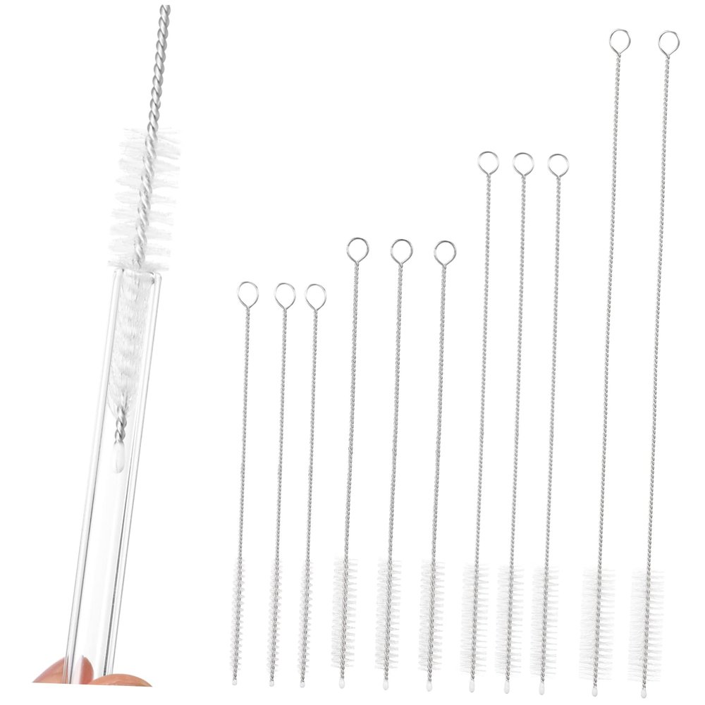 SHERCHPRY 11pcs Stainless Steel Straw Brush Kit Long Handle Tube Cleaning Brush for Straw Bottle