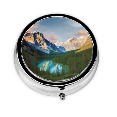 National Park Pill Box Round Pill Case for Pocket Purse 3 Compartment Medicine Pill Organizer Cute Portable Travel Pillbox Vitamin Cod Liver Oil Storage Box Unique Gift Organizer