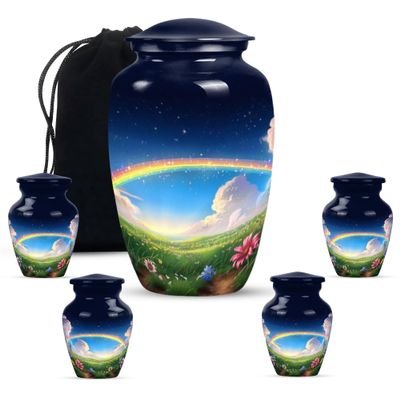 KARYLIZ Flower Urn for Ashes Adult Male - Cremation Keepsakes - Combo of 5, 10 Inch & 3 Inch Burial Urns for Adult Human Ashes Keepsake Funeral Holder
